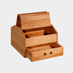 Handgearbeitete große Schuhputzkiste aus geöltem Buchenholz