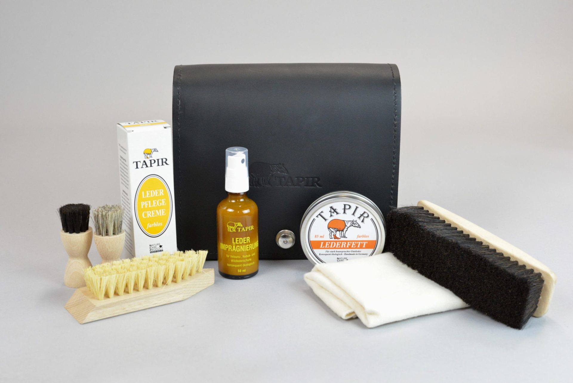 Schwarzes Reiseset aus Leder Hochwertiges Reiseset für die Schuhpflege aus schwarzem Leder – Bild 1